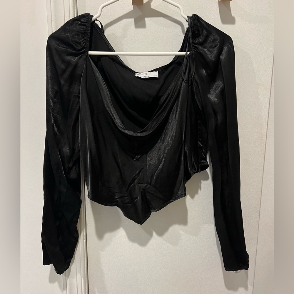 Black silk cowl neck top